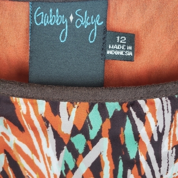 Gabby Skye Orange Multicolored Short Sleeve Round Neck Dress Sz 12 - Picture 9 of 12